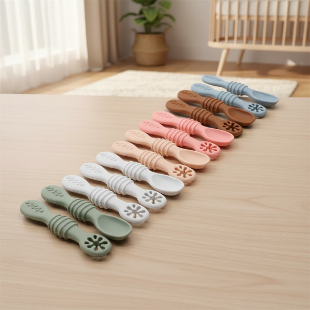 🥄 Kindra SoftStart™ – Silicone Baby Rice Paste Spoon Set