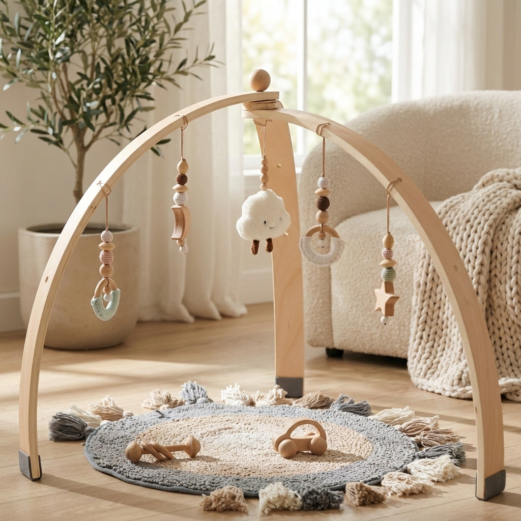 🧸 Kindra Wood Gym™ – Premium Wooden Baby Play Gym