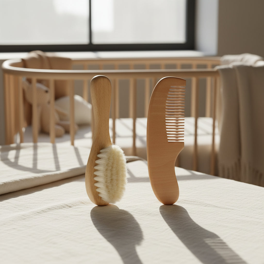 🤍 Kindra GentleTouch™ – Baby Wooden Brush & Comb Set